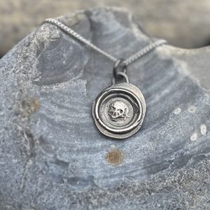 Skull Wax Seal Pendant | Holly Clover Wax Seal Jewellery | Silversmith | Cambridge UK