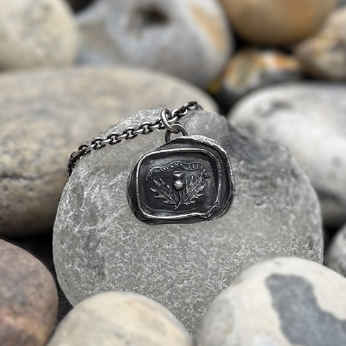 Thistle Wax Seal Pendant | Holly Clover Wax Seal Jewellery | Silversmith | Cambridge UK