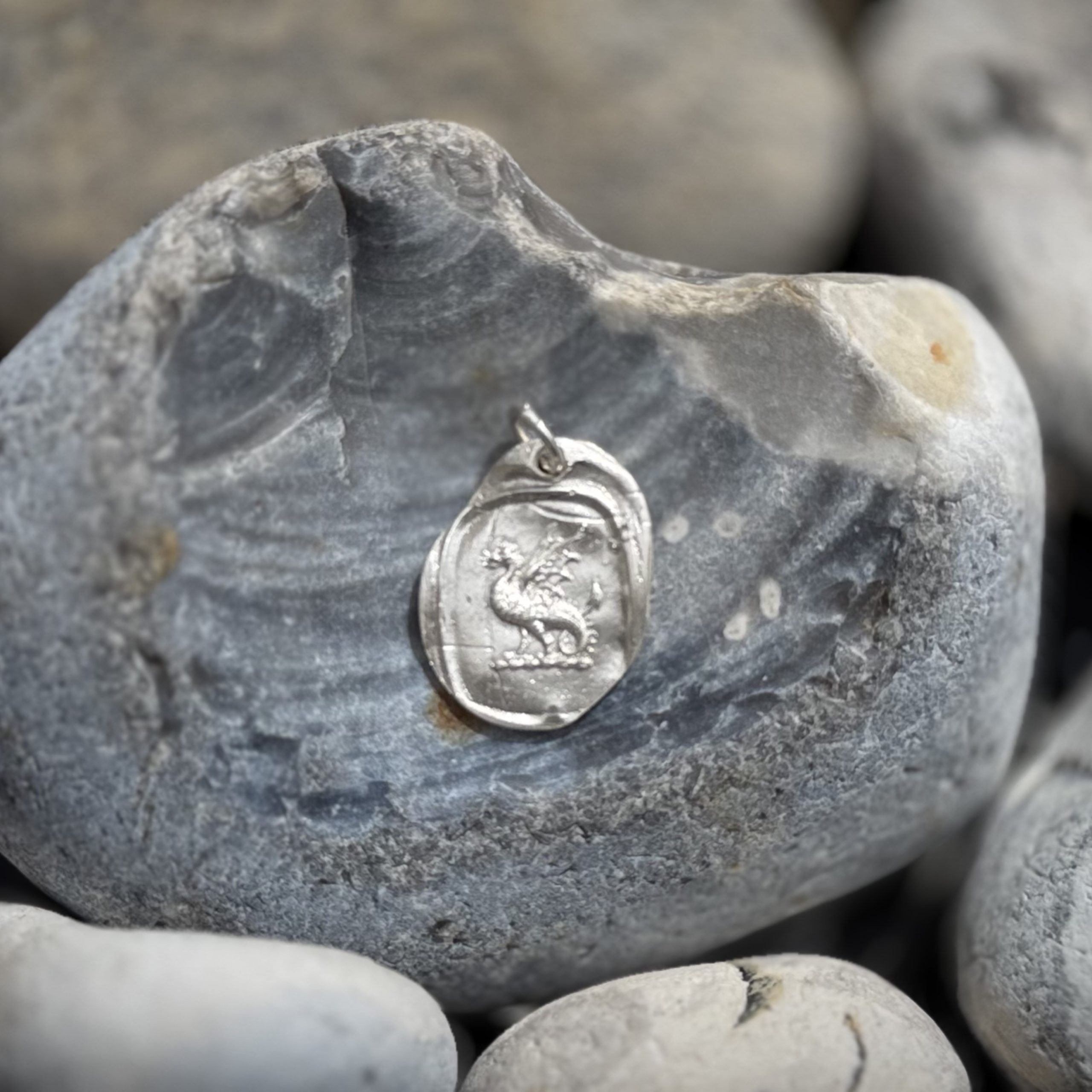 Dragon Wax Seal Pendant | Holly Clover Jewellery | Handmade Silver Jewellery | Silversmith | Cambridge UK