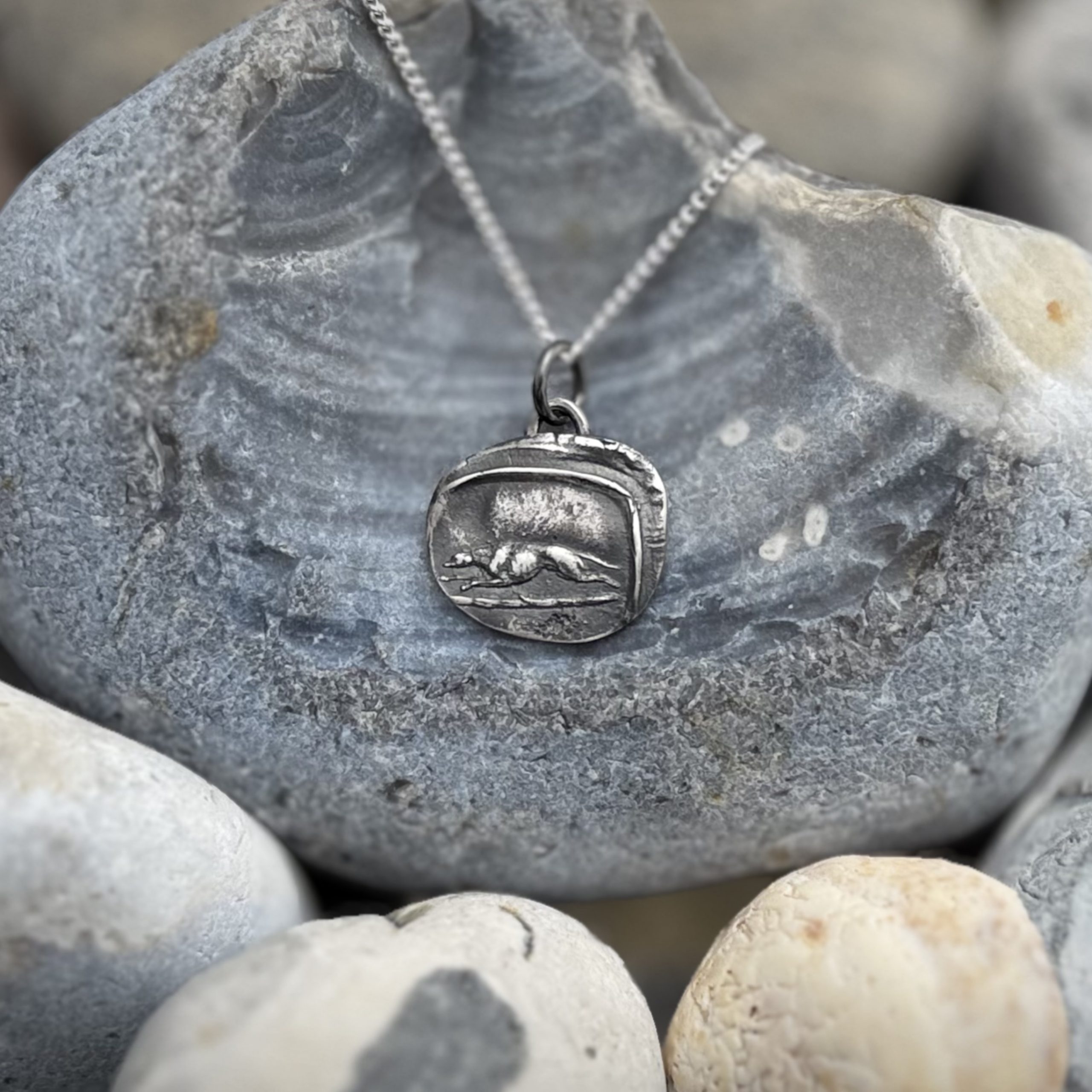 Greyhound Wax Seal Pendant | Holly Clover Jewellery | Handmade Silver Jewellery | Silversmith | Cambridge UK
