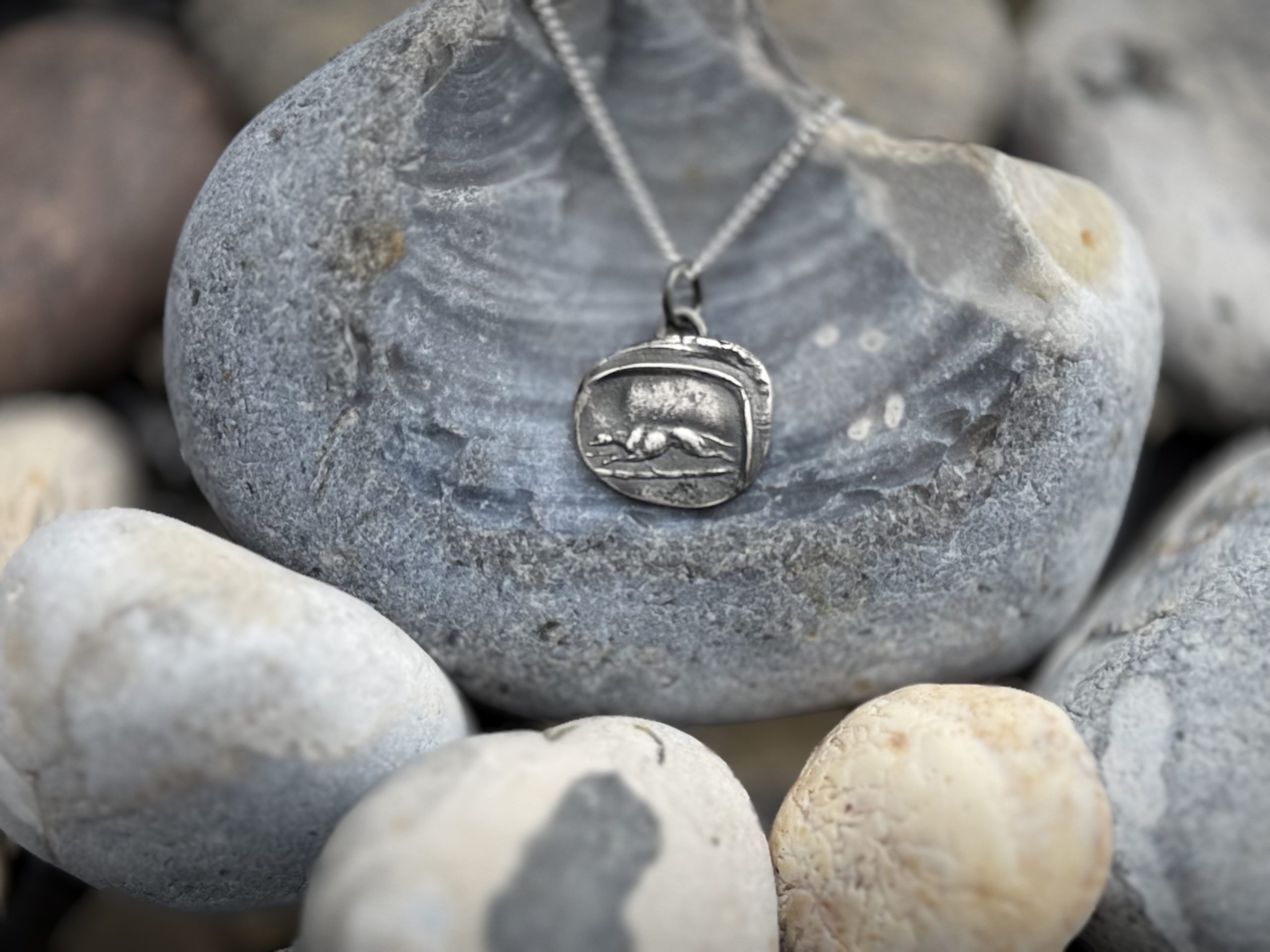 Greyhound Wax Seal Pendant | Holly Clover Jewellery | Handmade Silver Jewellery | Silversmith | Cambridge UK