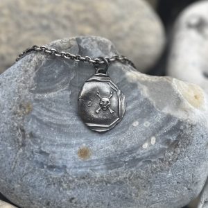 Skull and Crossbones Wax Seal Pendant | Holly Clover Jewellery | Handmade Silver Jewellery | Silversmith | Cambridge UK