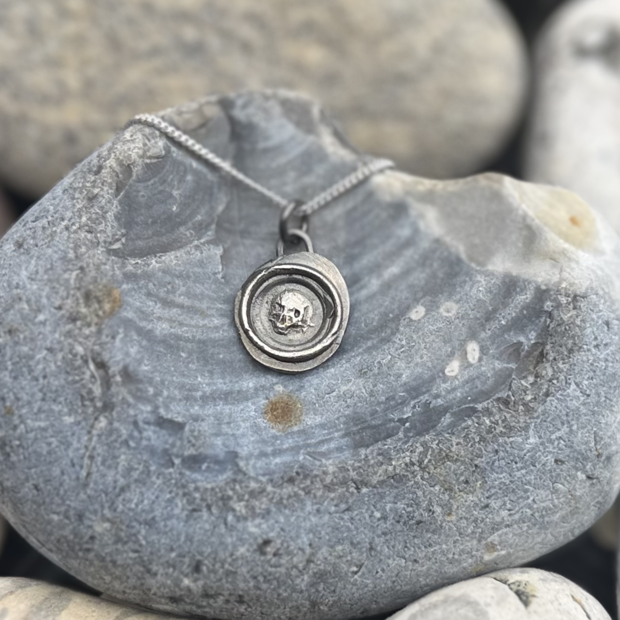Skull Wax Seal Pendant | Holly Clover Jewellery | Handmade Silver Jewellery | Silversmith | Cambridge UK