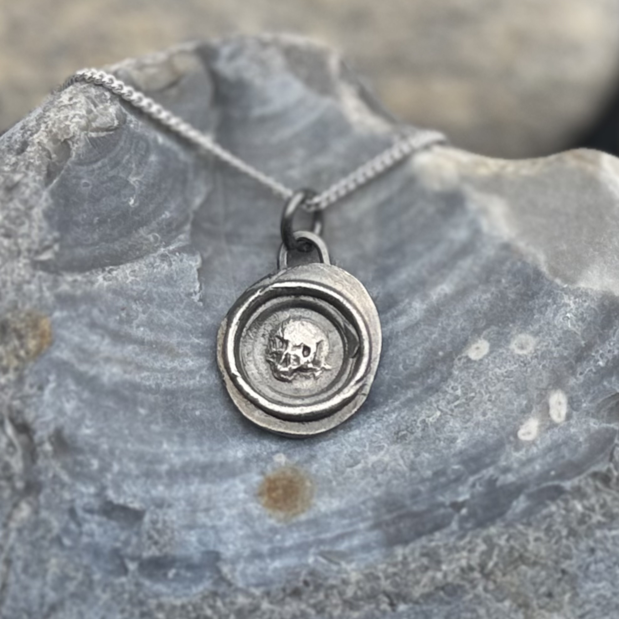 Skull Wax Seal Pendant | Holly Clover Jewellery | Handmade Silver Jewellery | Silversmith | Cambridge UK