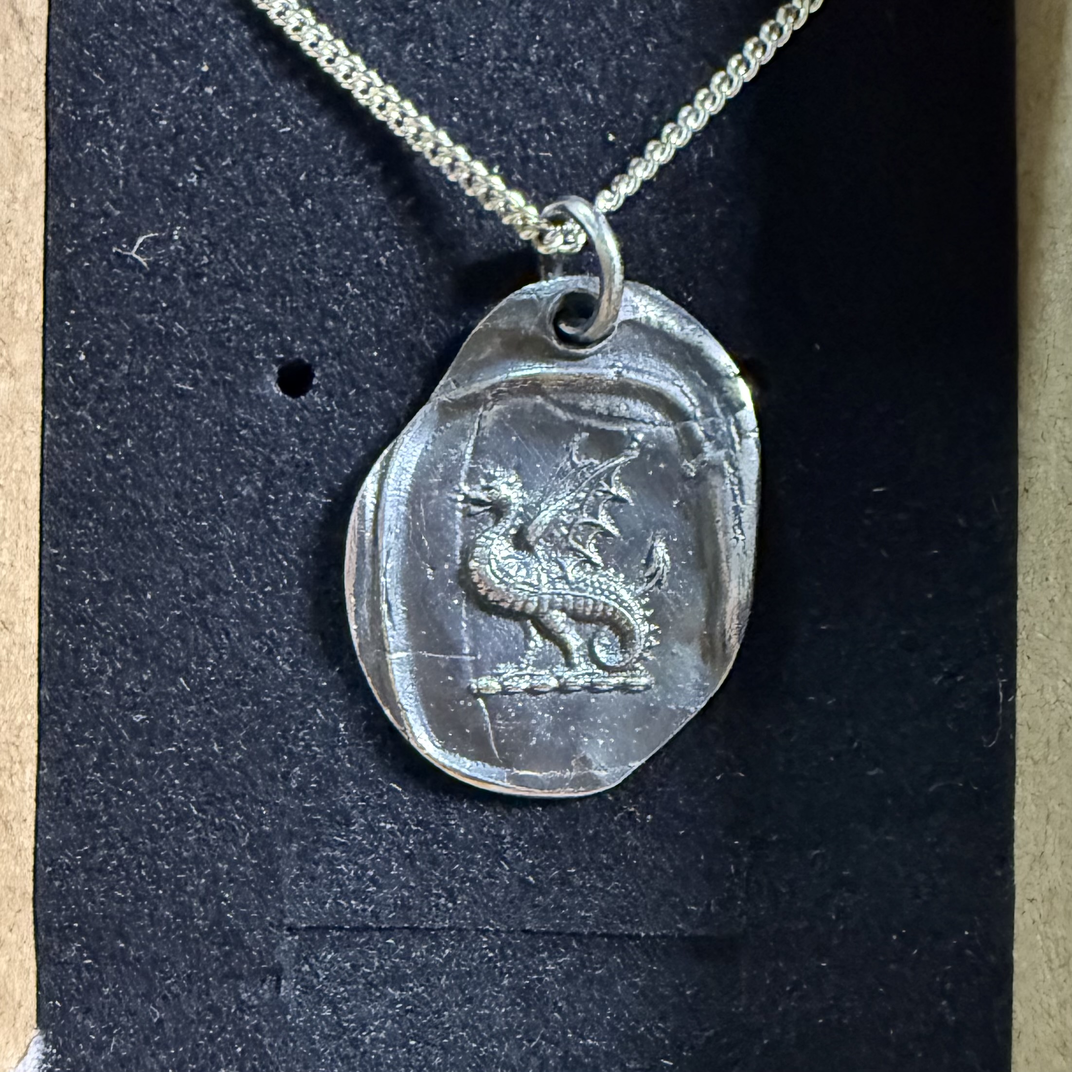 Dragon Wax Seal Pendant | Holly Clover Jewellery | Handmade Silver Jewellery | Silversmith | Cambridge UK