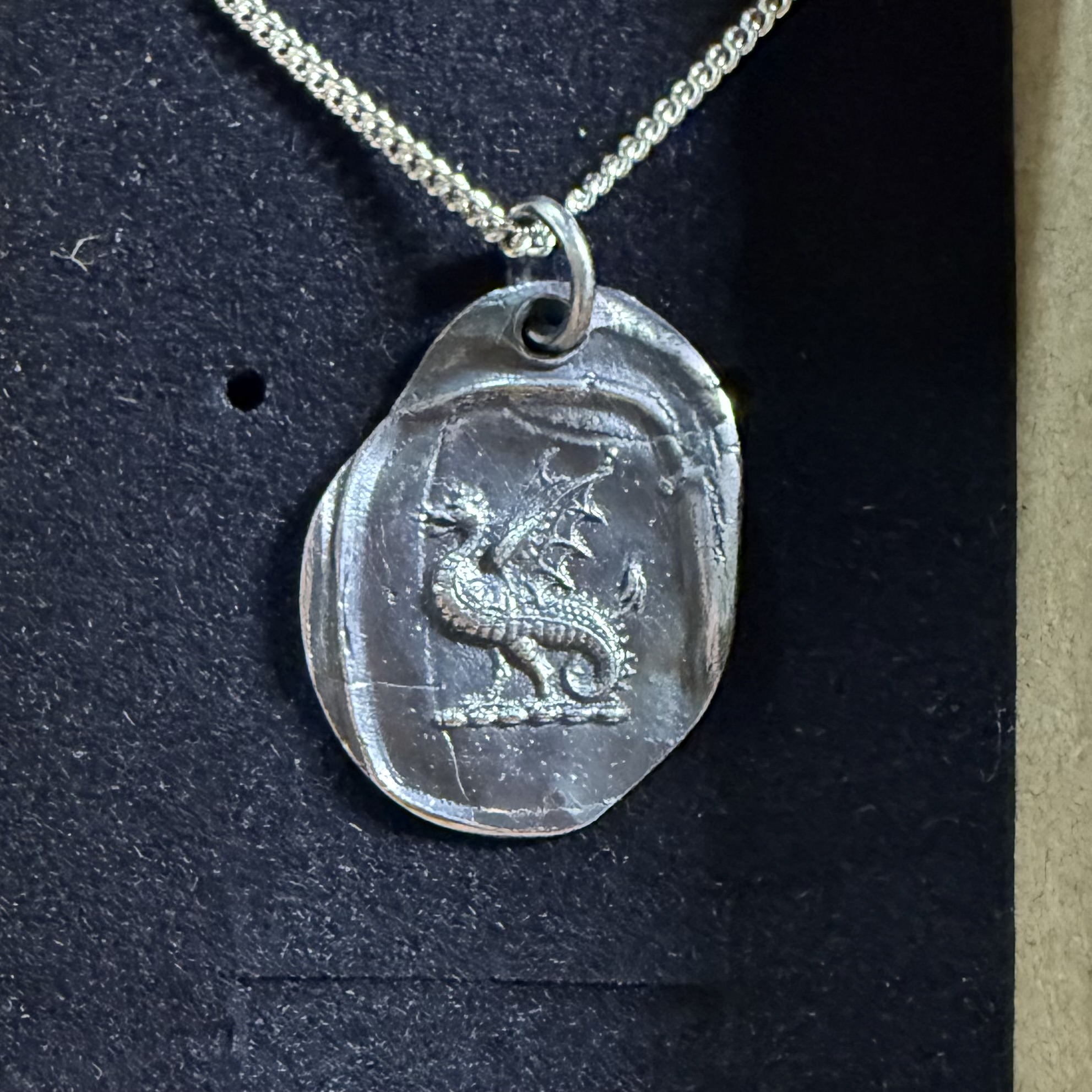 Dragon Wax Seal Pendant | Holly Clover Jewellery | Handmade Silver Jewellery | Silversmith | Cambridge UK
